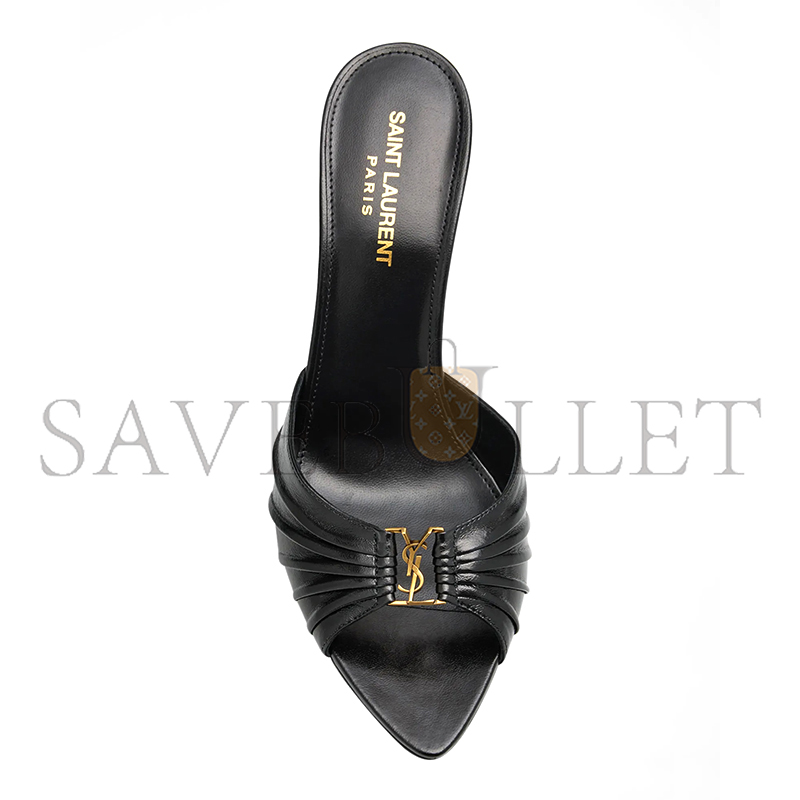 YSL BABYLONE YSL RUCHED LEATHER MULE SANDALS